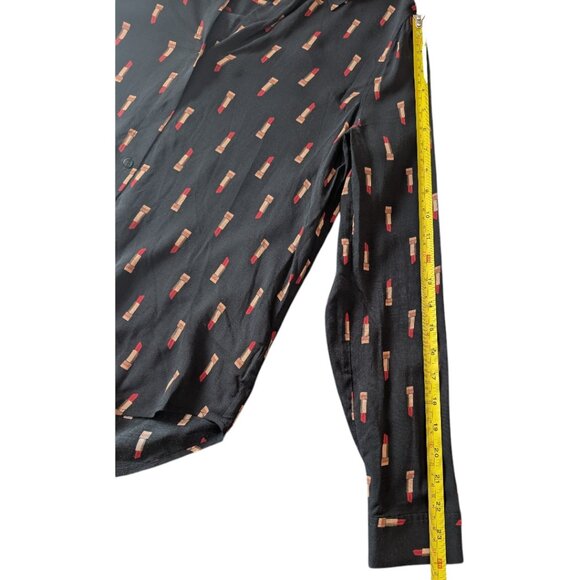 L'AGENCE | Holly Lipstick Print Long Sleeve Button Front Blouse | Small | Black - Picture 10 of 11